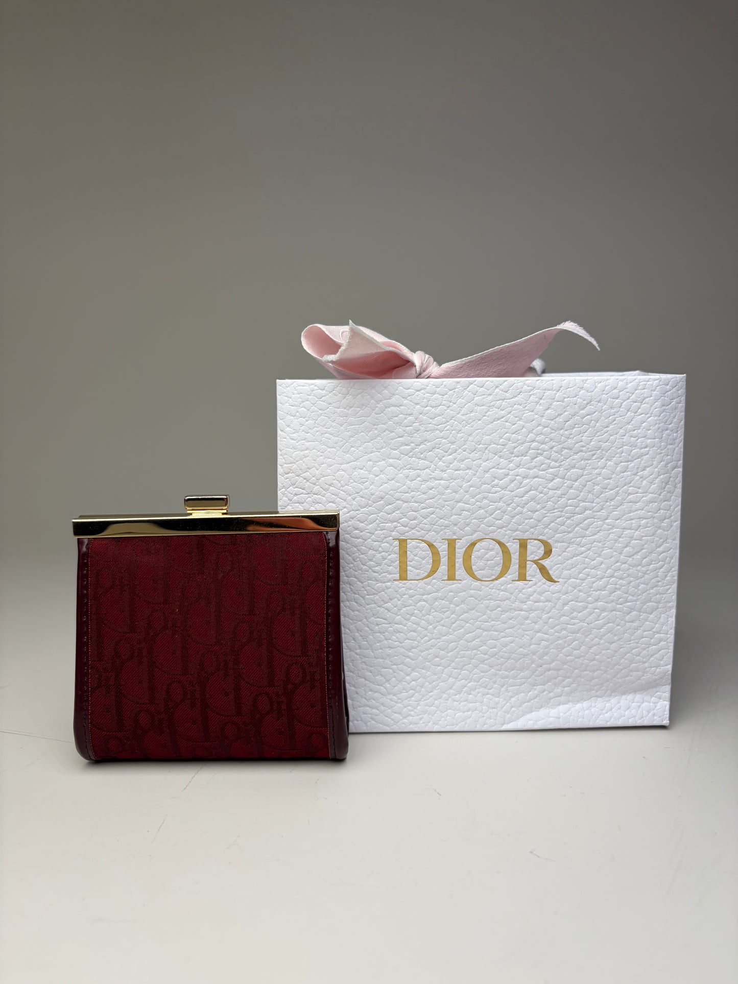 Vintage Dior Oblique Jacquard Coin Purse Burgundy Gold