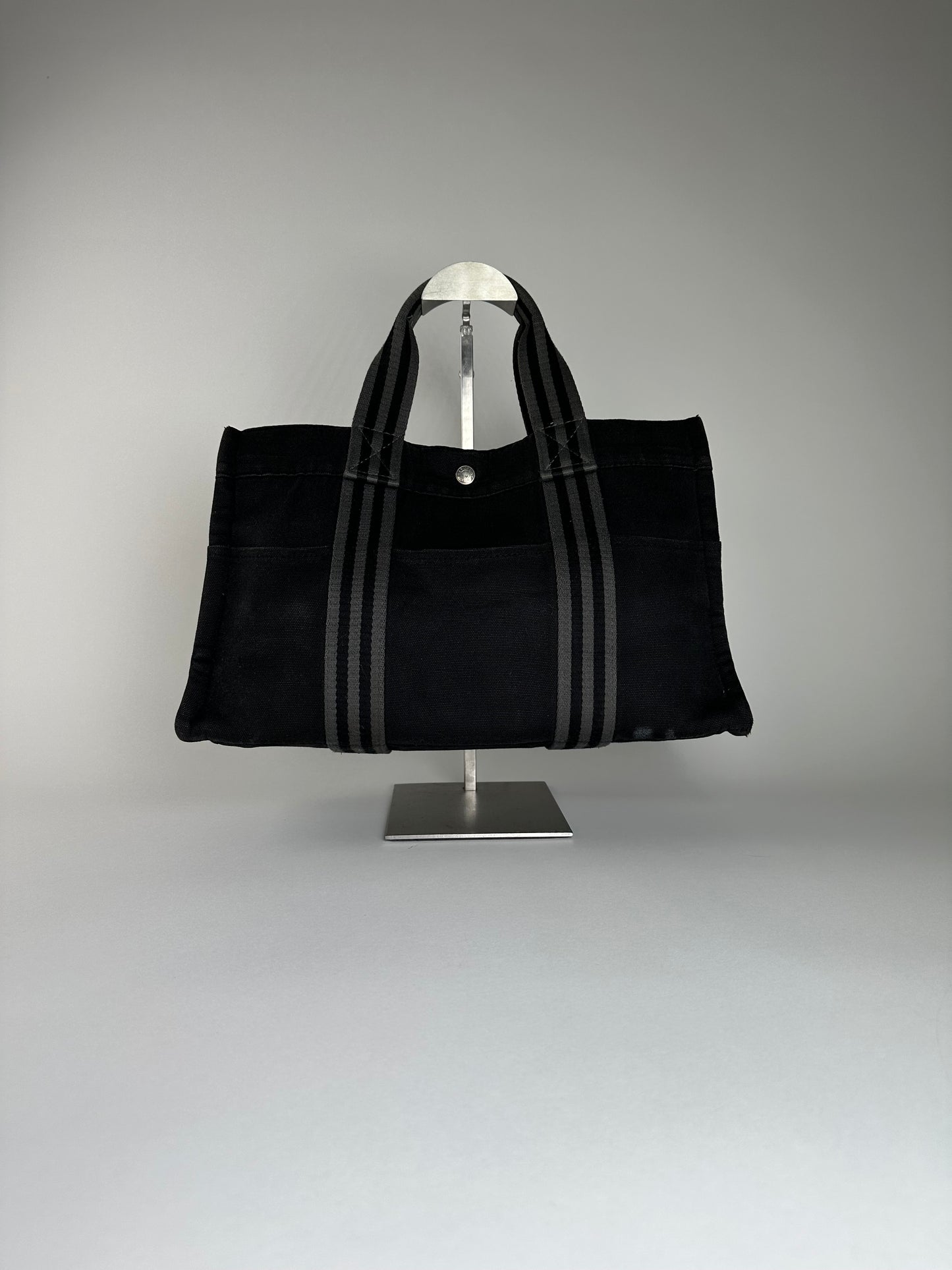 Vintage Hermes Canvas Tote Black Silver