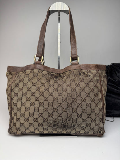 Vintage Gucci Monogram Handbag Beige Brown