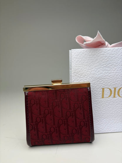 Vintage Dior Oblique Jacquard Coin Purse Burgundy Gold