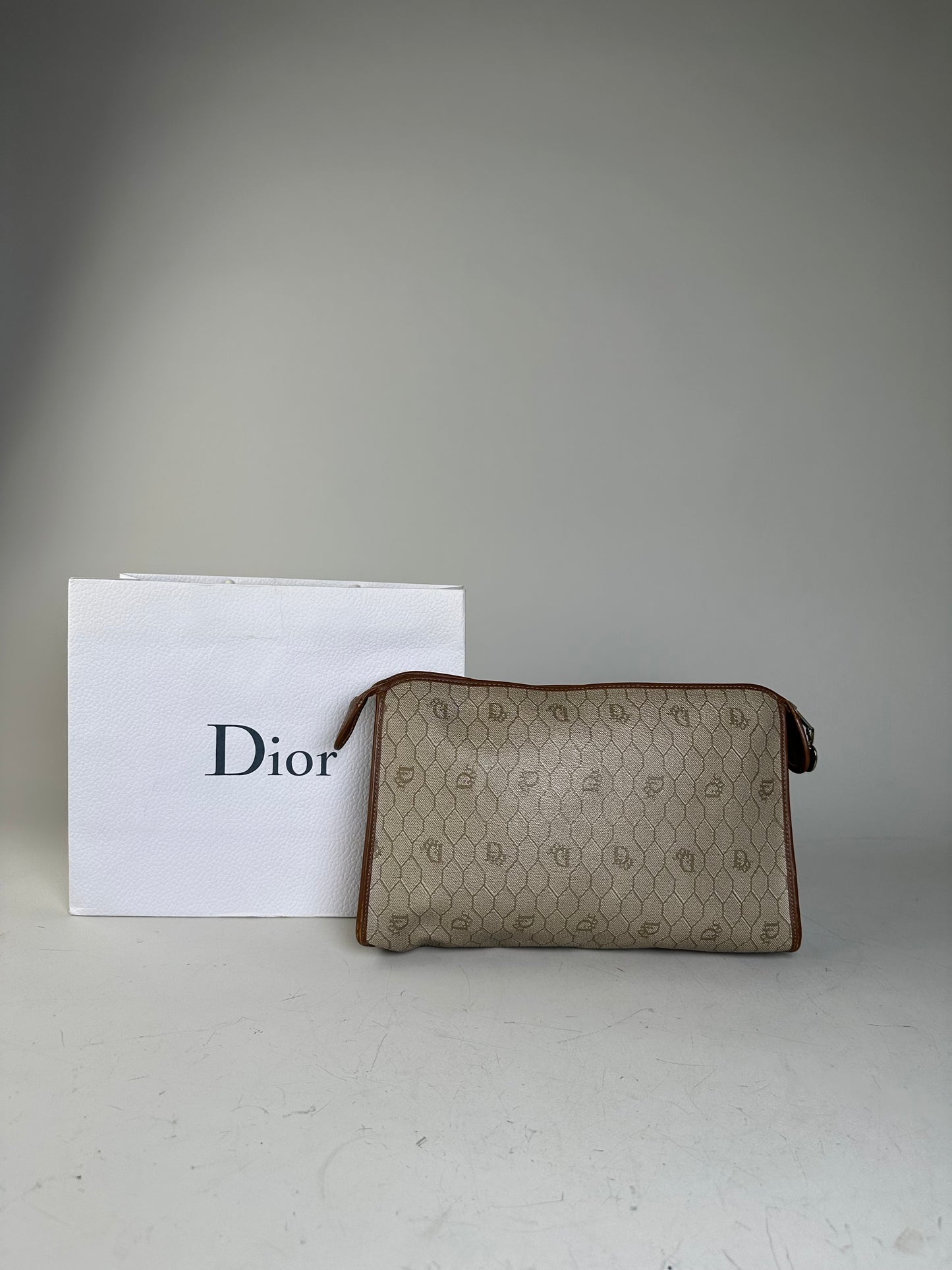Vintage Dior Coated Canvas Cosmetic Case Beige Brown