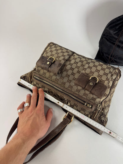 Vintage Gucci Monogram Handbag Beige Brown
