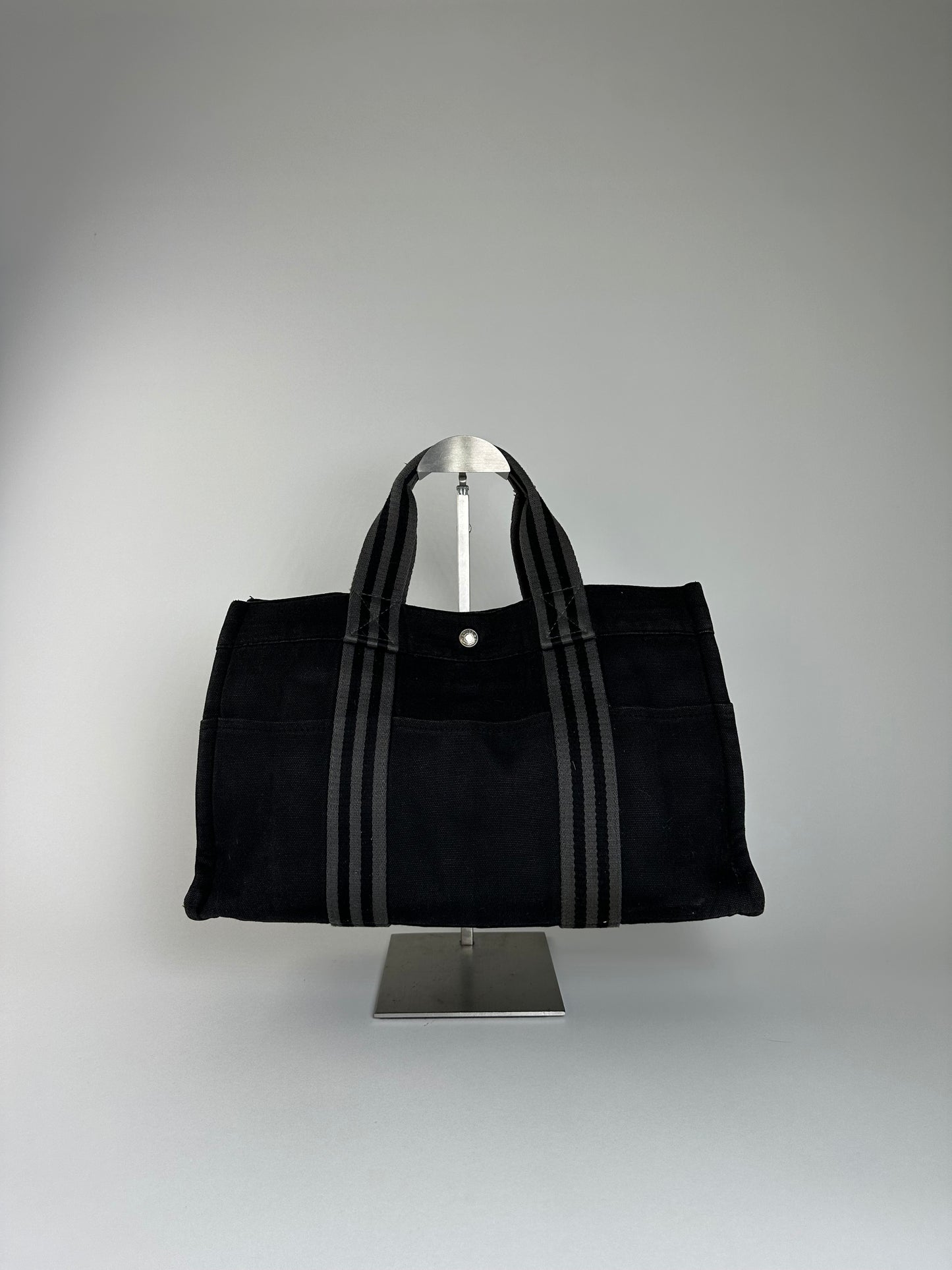 Vintage Hermes Canvas Tote Black Silver