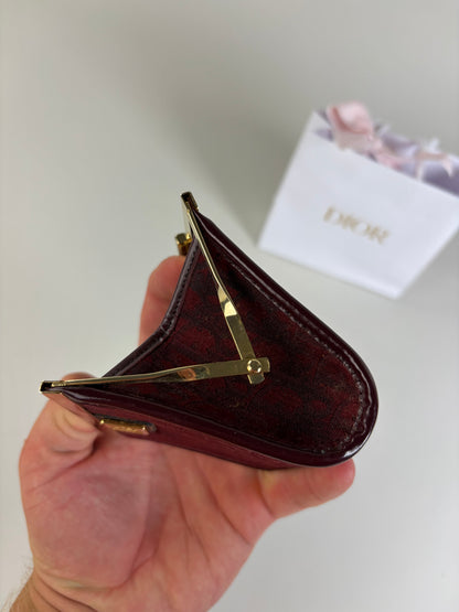 Vintage Dior Oblique Jacquard Coin Purse Burgundy Gold