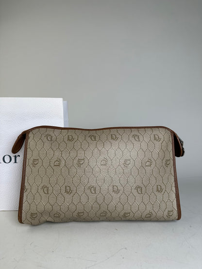 Vintage Dior Coated Canvas Cosmetic Case Beige Brown