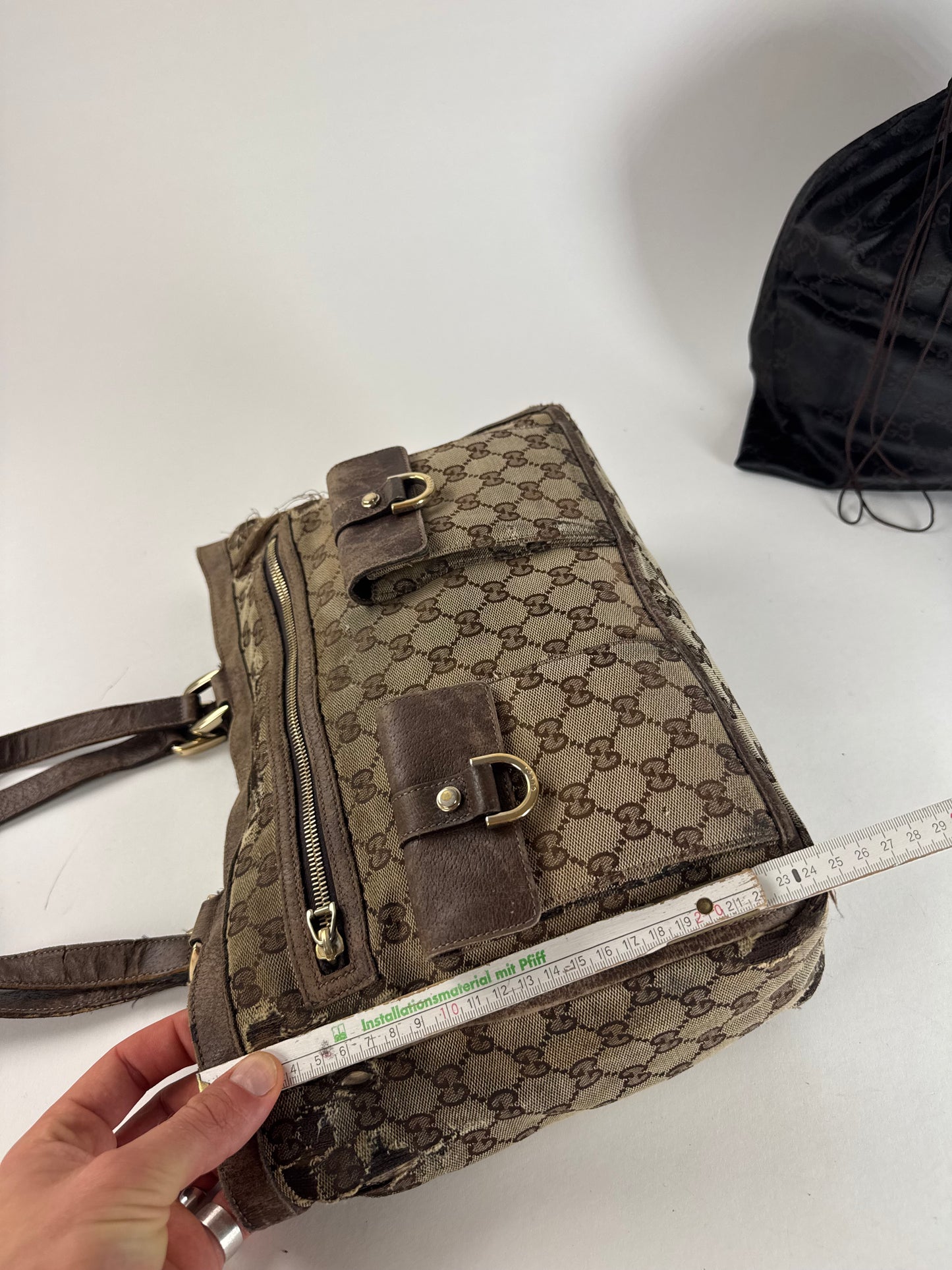 Vintage Gucci Monogram Handbag Beige Brown