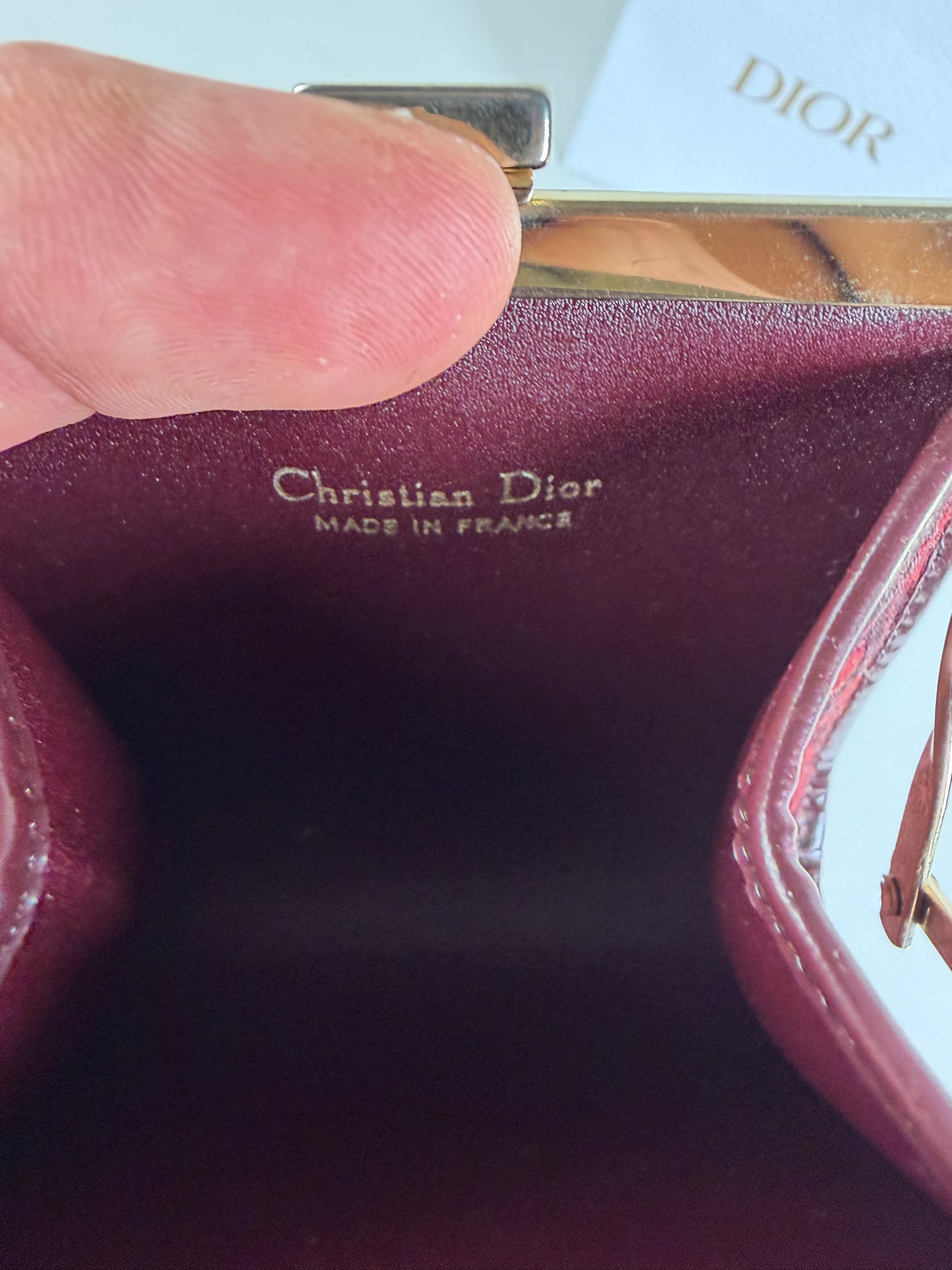 Vintage Dior Oblique Jacquard Coin Purse Burgundy Gold