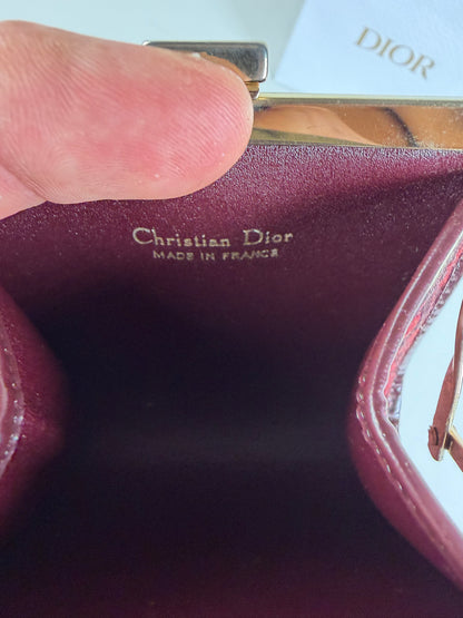Vintage Dior Oblique Jacquard Coin Purse Burgundy Gold
