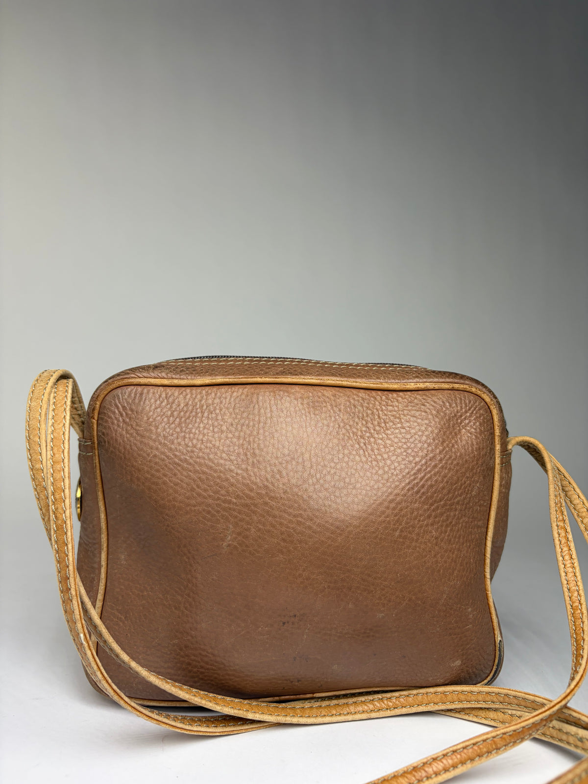 Vintage Loewe Pebbled Leather Flap Crossbody Bag Late 1970s Tan
