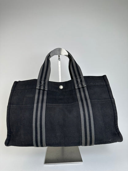 Vintage Hermes Canvas Tote Black Silver
