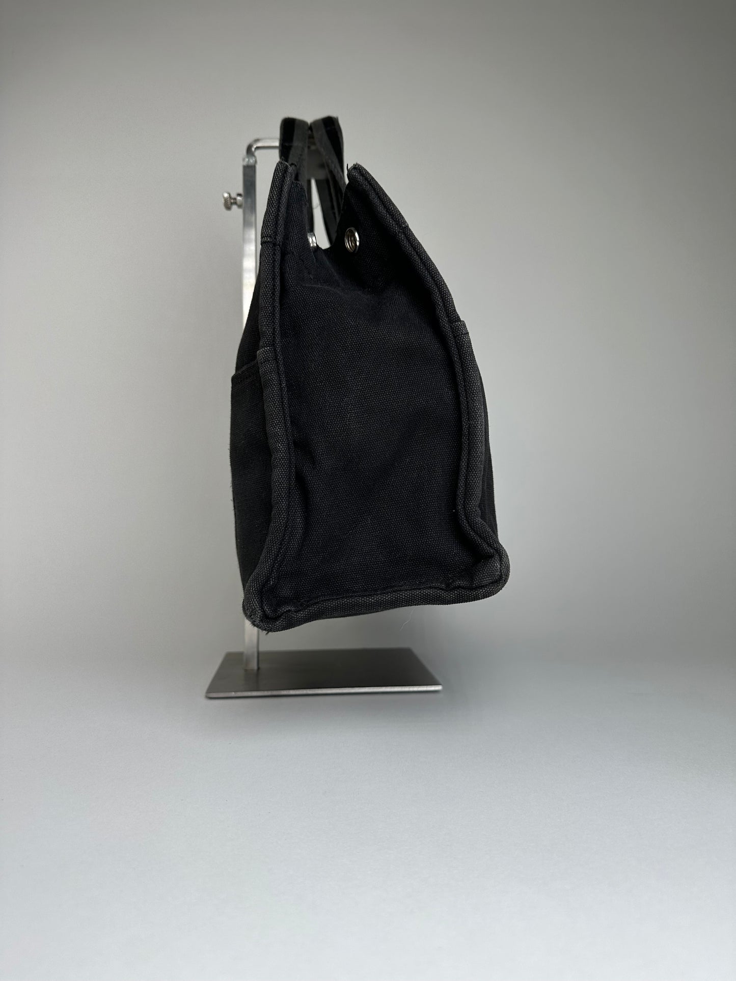 Vintage Hermes Canvas Tote Black Silver