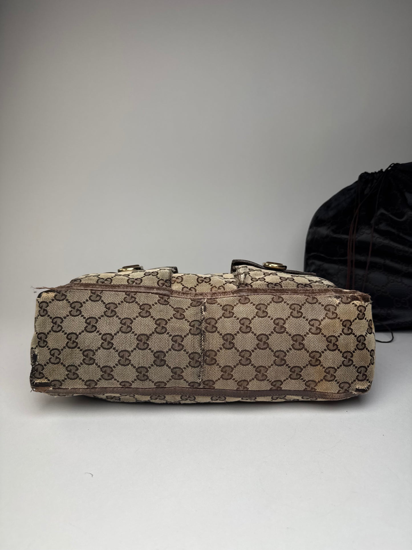 Vintage Gucci Monogram Handbag Beige Brown