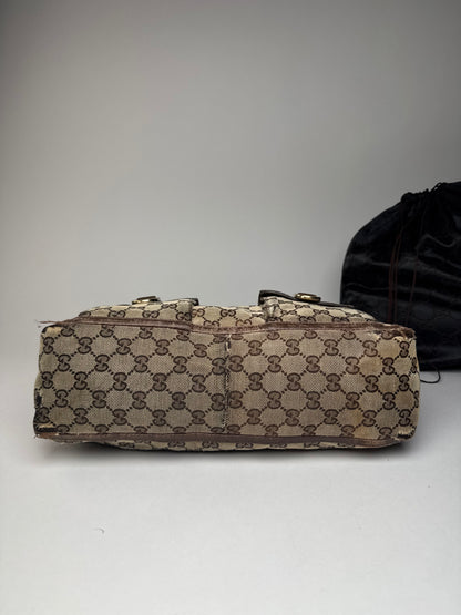 Vintage Gucci Monogram Handbag Beige Brown