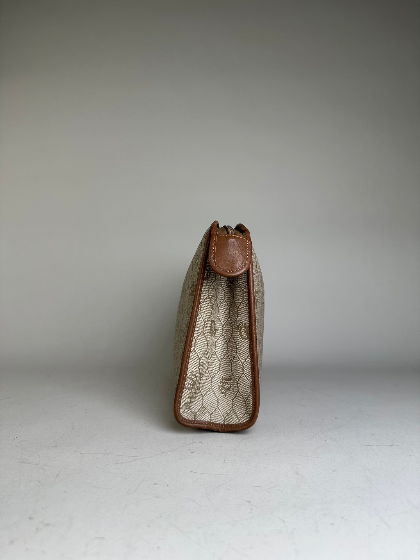 Vintage Dior Coated Canvas Cosmetic Case Beige Brown