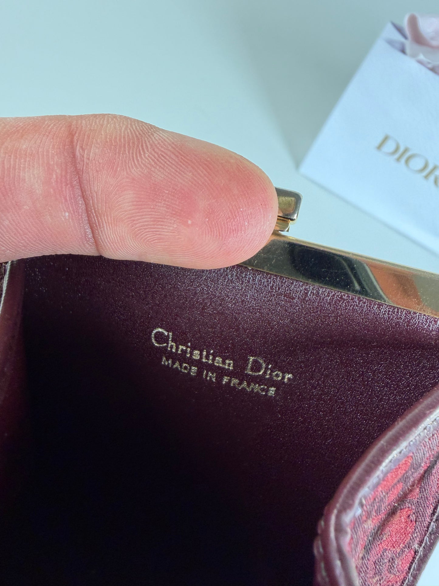 Vintage Dior Oblique Jacquard Coin Purse Burgundy Gold