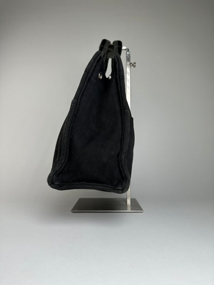 Vintage Hermes Canvas Tote Black Silver