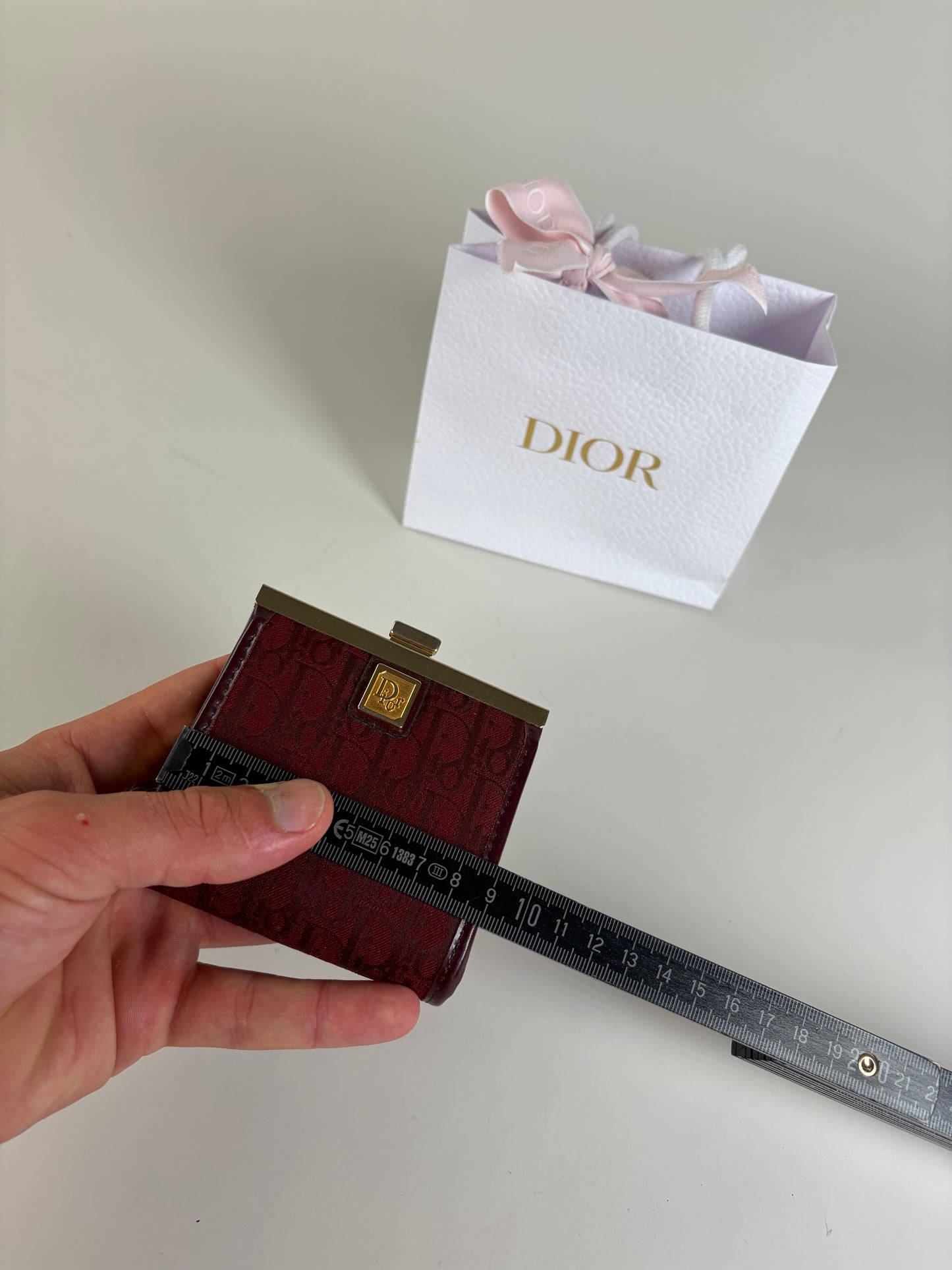 Vintage Dior Oblique Jacquard Coin Purse Burgundy Gold