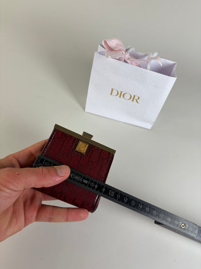 Vintage Dior Oblique Jacquard Coin Purse Burgundy Gold