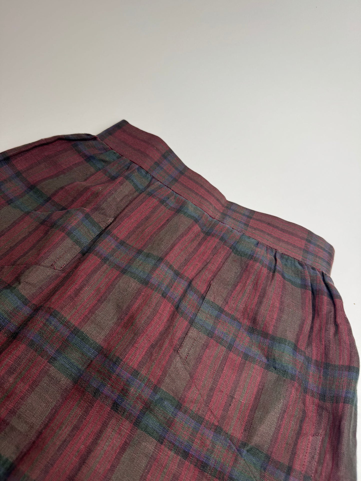 Vintage Yves Saint Laurent Canvas Checked Skirt burgundy Green 36/S
