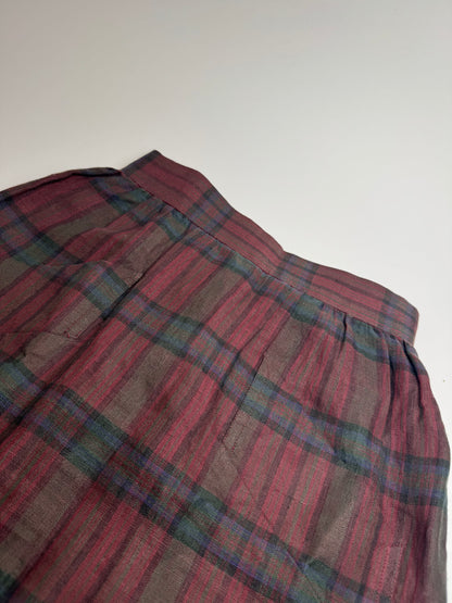 Vintage Yves Saint Laurent Canvas Checked Skirt burgundy Green 36/S