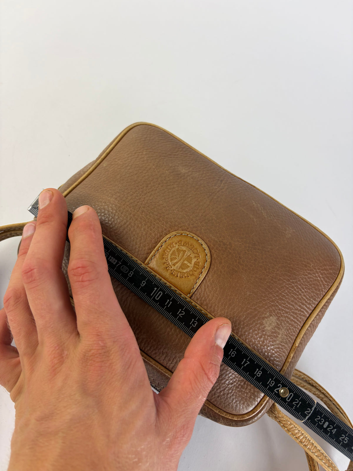 Vintage Loewe Pebbled Leather Flap Crossbody Bag Late 1970s Tan