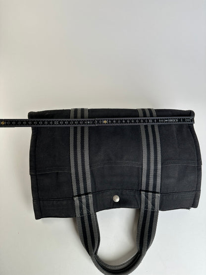 Vintage Hermes Canvas Tote Black Silver
