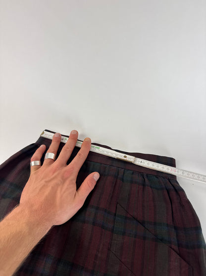 Vintage Yves Saint Laurent Canvas Checked Skirt burgundy Green 36/S