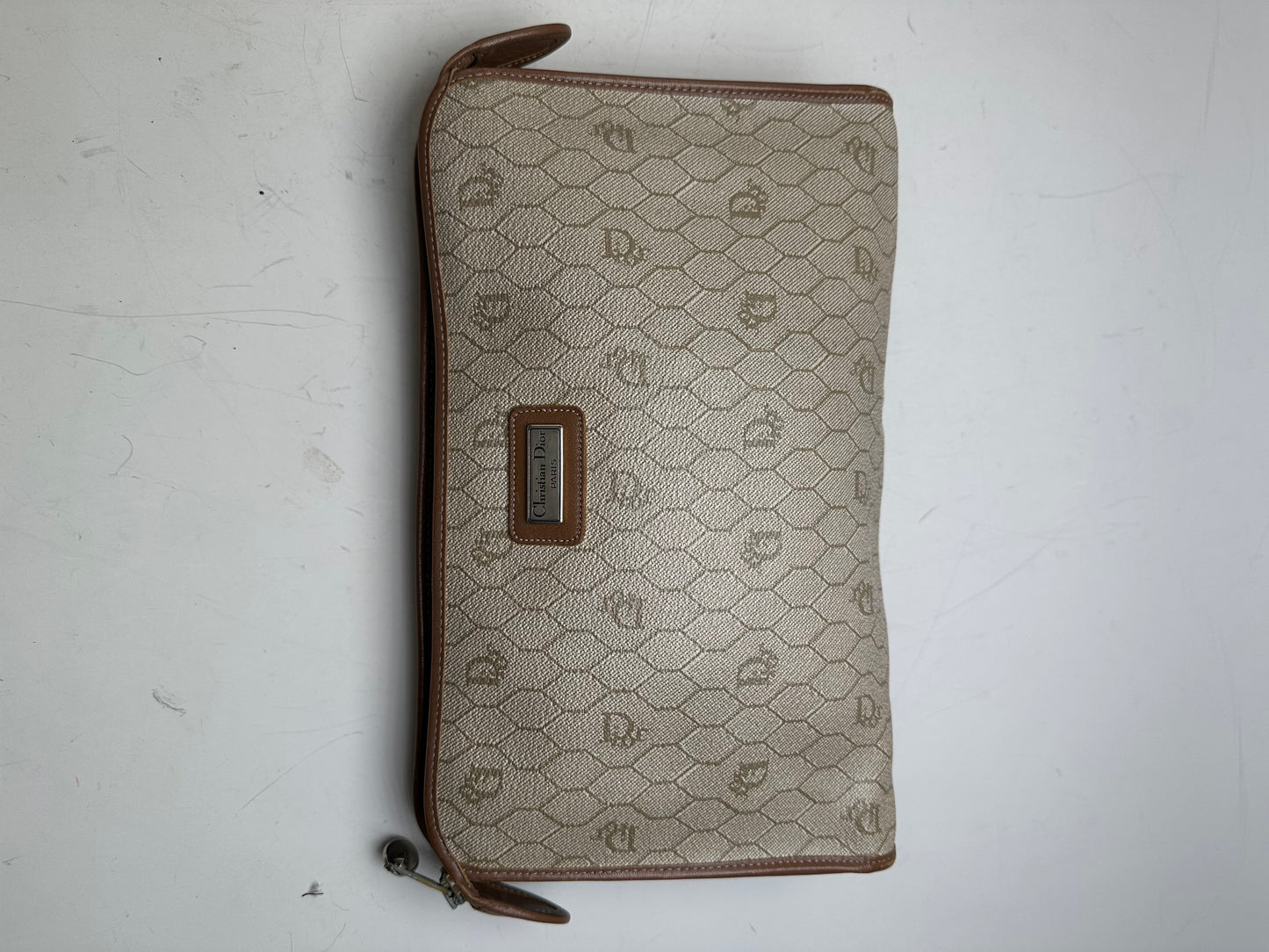 Vintage Dior Coated Canvas Cosmetic Case Beige Brown