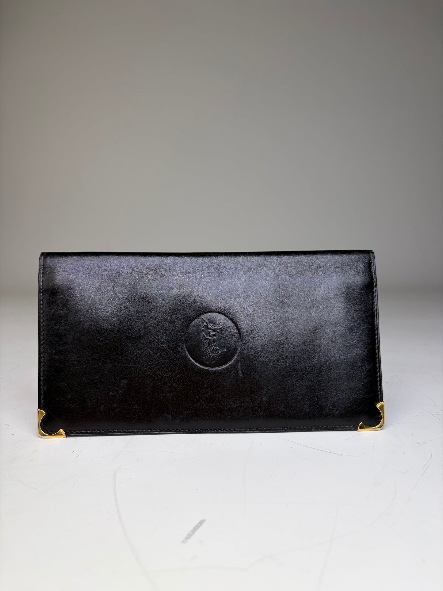 Vintage Celine Leather Long Wallet Black Gold
