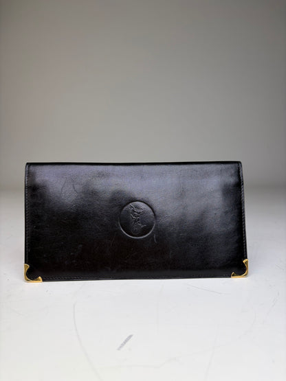 Vintage Celine Leather Long Wallet Black Gold