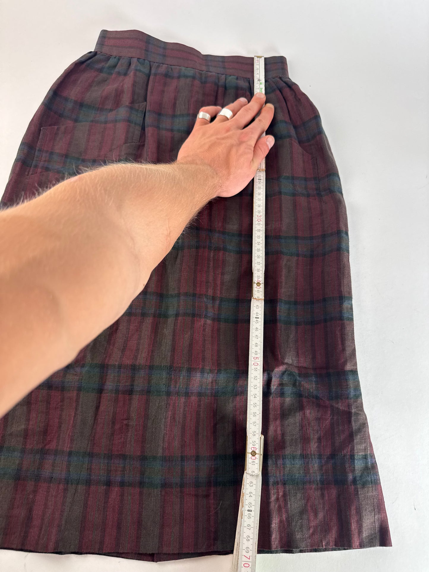 Vintage Yves Saint Laurent Canvas Checked Skirt burgundy Green 36/S