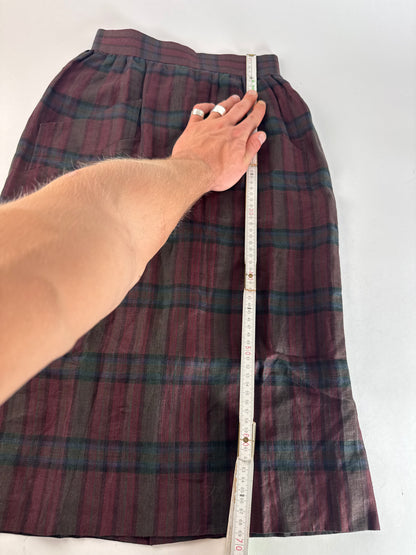 Vintage Yves Saint Laurent Canvas Checked Skirt burgundy Green 36/S