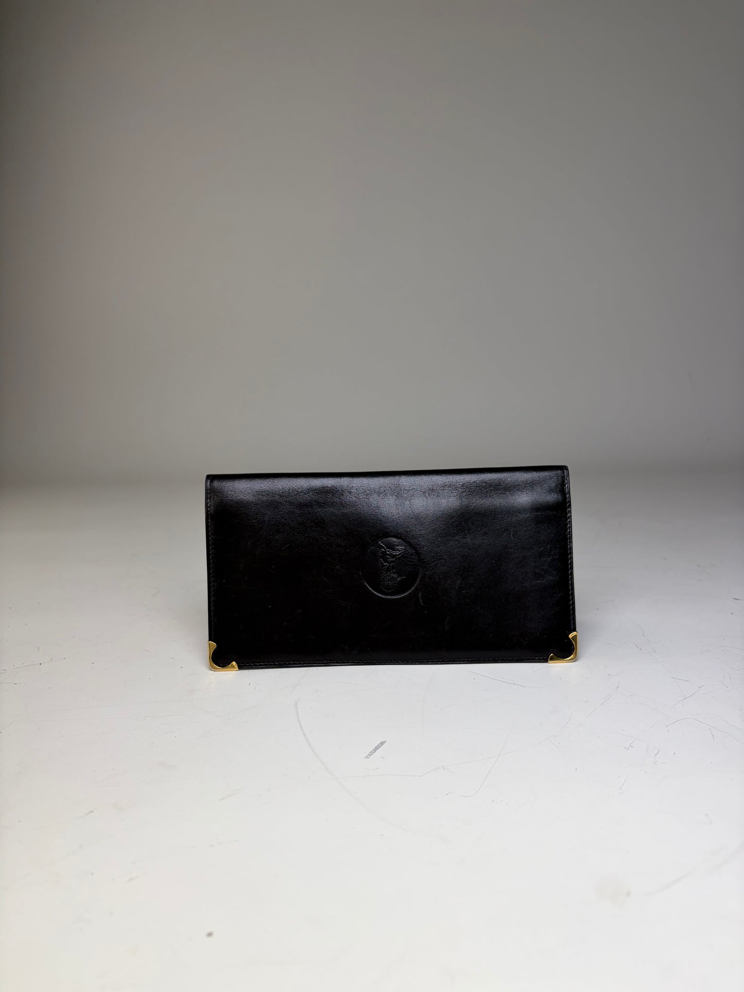Vintage Celine Leather Long Wallet Black Gold