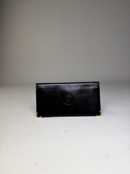 Vintage Celine Leather Long Wallet Black Gold