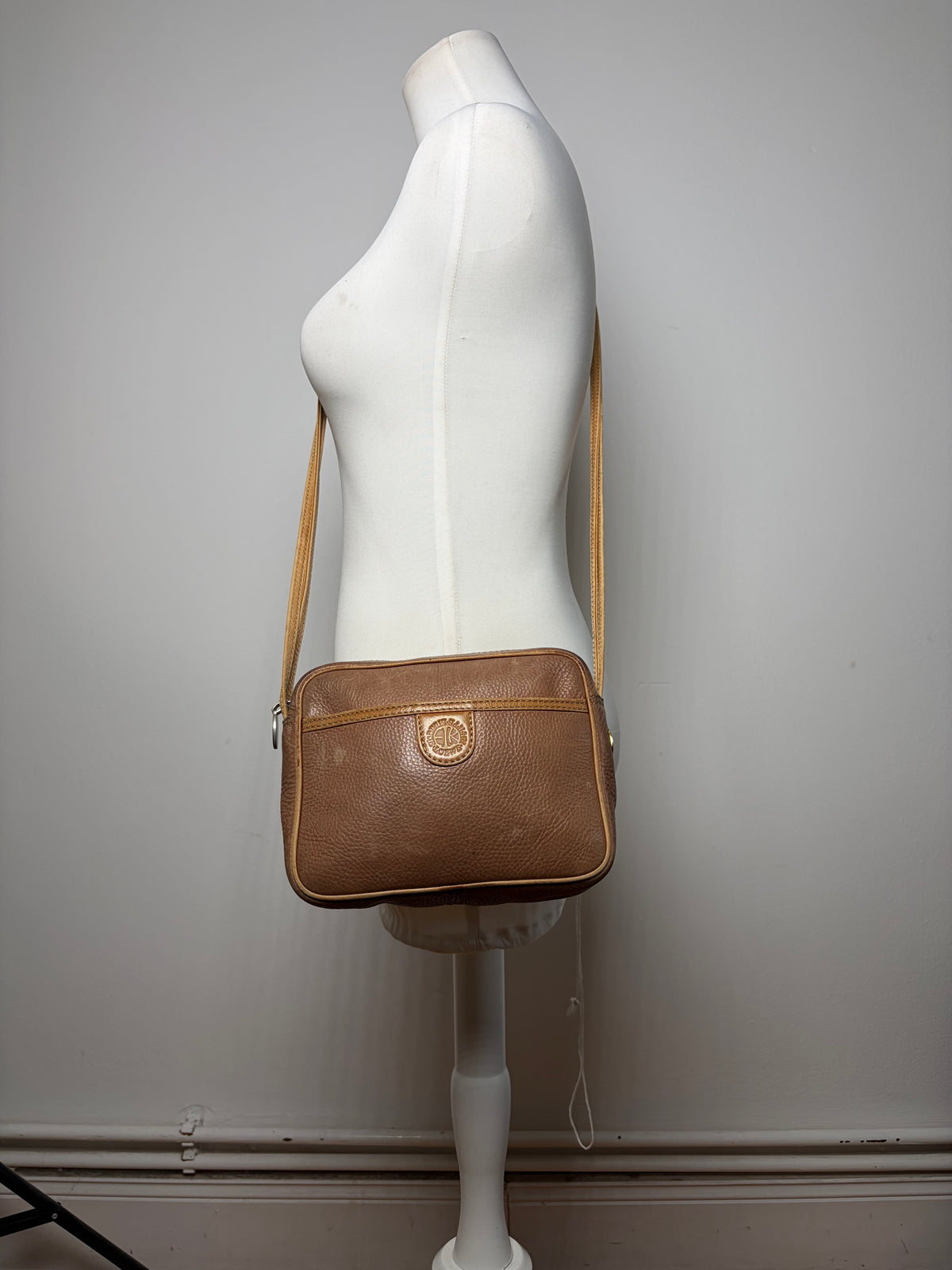Vintage Loewe Pebbled Leather Flap Crossbody Bag Late 1970s Tan