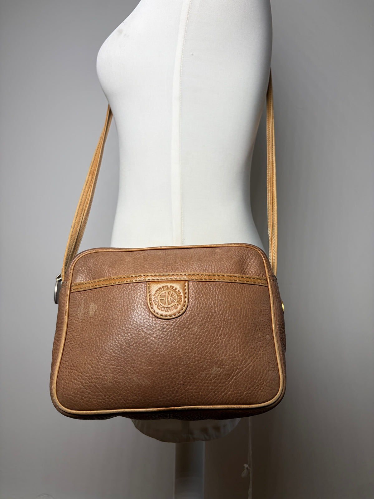 Vintage Loewe Pebbled Leather Flap Crossbody Bag Late 1970s Tan