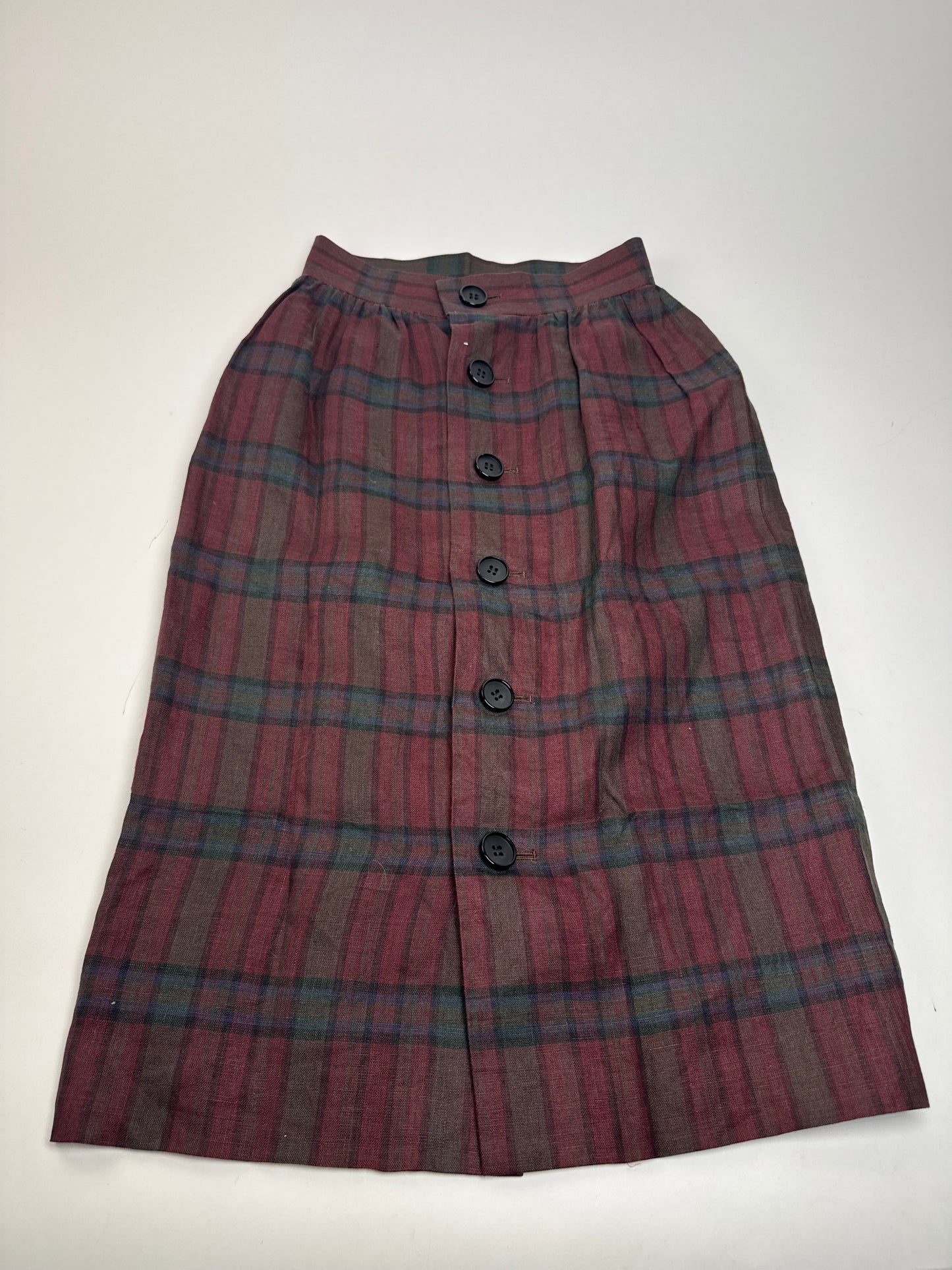Vintage Yves Saint Laurent Canvas Checked Skirt burgundy Green 36/S
