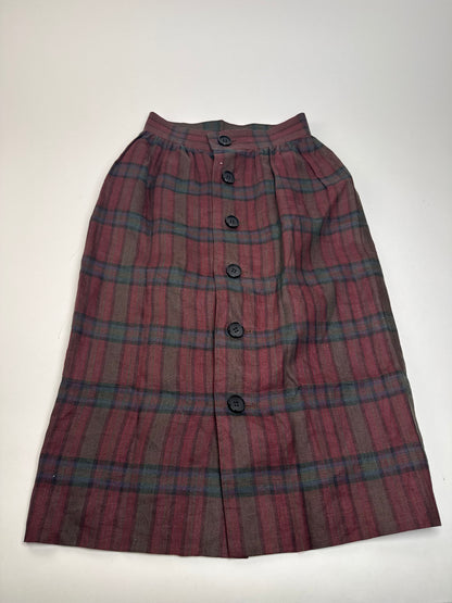Vintage Yves Saint Laurent Canvas Checked Skirt burgundy Green 36/S