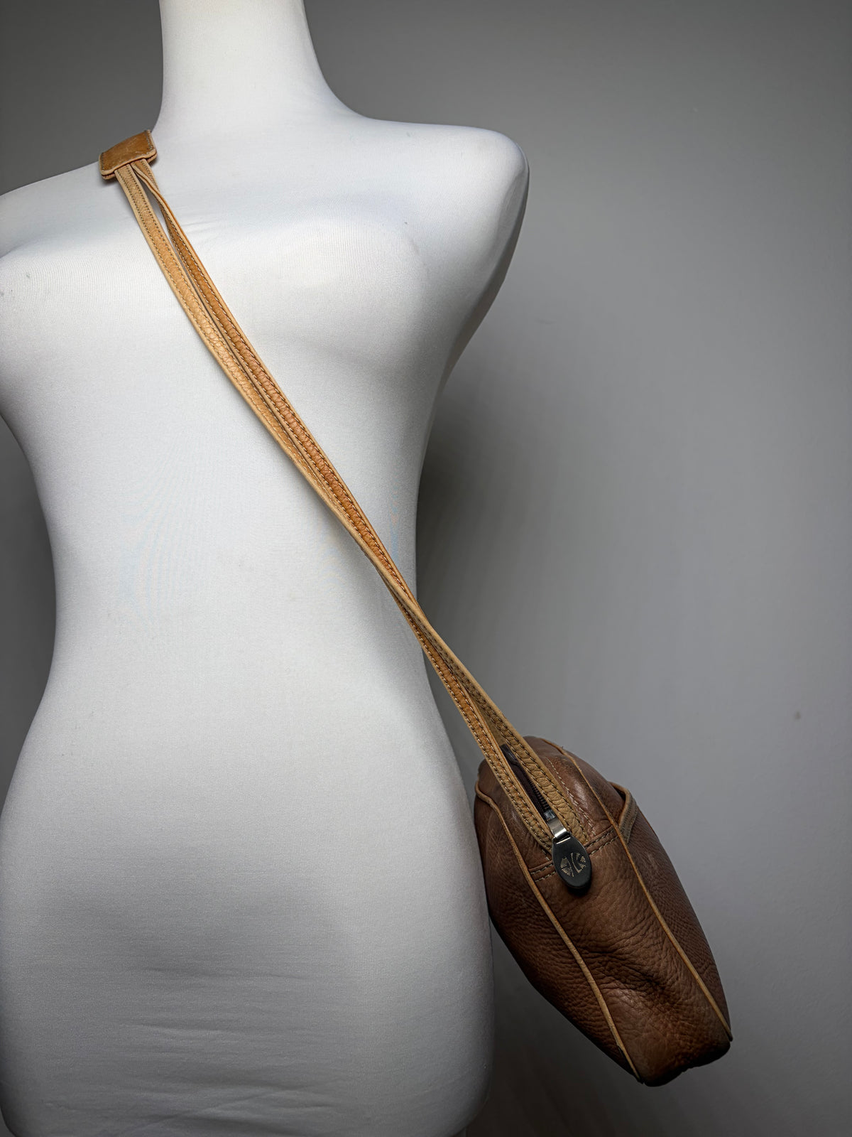 Vintage Loewe Pebbled Leather Flap Crossbody Bag Late 1970s Tan