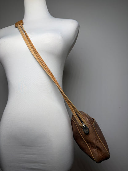 Vintage Loewe Pebbled Leather Flap Crossbody Bag Late 1970s Tan