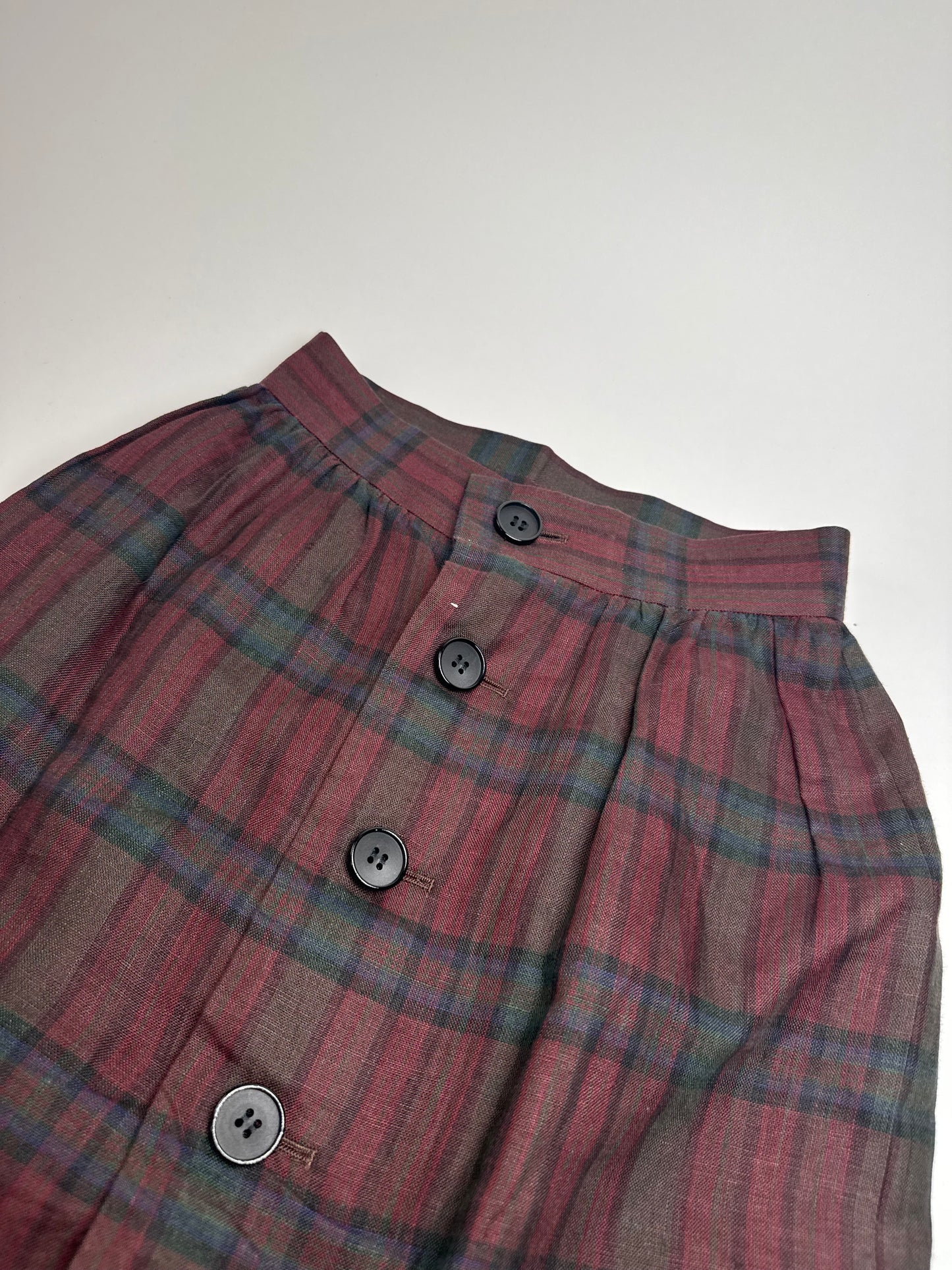 Vintage Yves Saint Laurent Canvas Checked Skirt burgundy Green 36/S