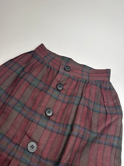 Vintage Yves Saint Laurent Canvas Checked Skirt burgundy Green 36/S
