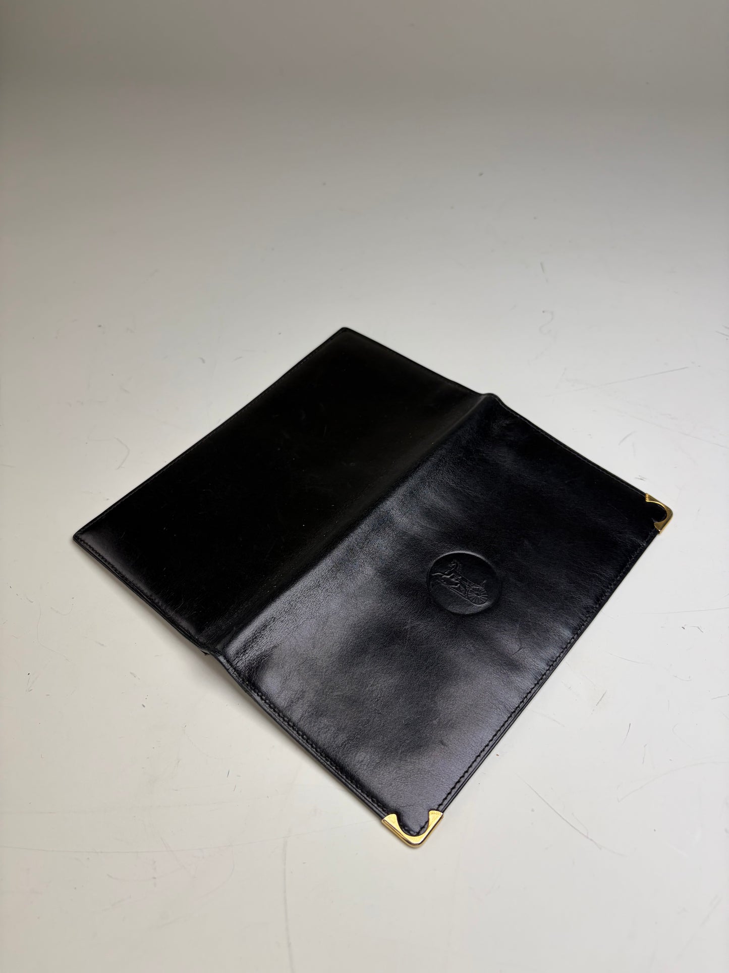 Vintage Celine Leather Long Wallet Black Gold