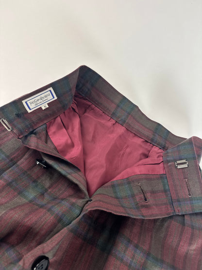 Vintage Yves Saint Laurent Canvas Checked Skirt burgundy Green 36/S