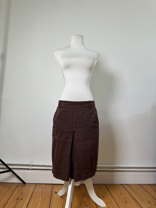 Vintage Celine Cotton Twill Skirt Brown L