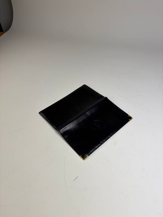 Vintage Celine Leather Long Wallet Black Gold