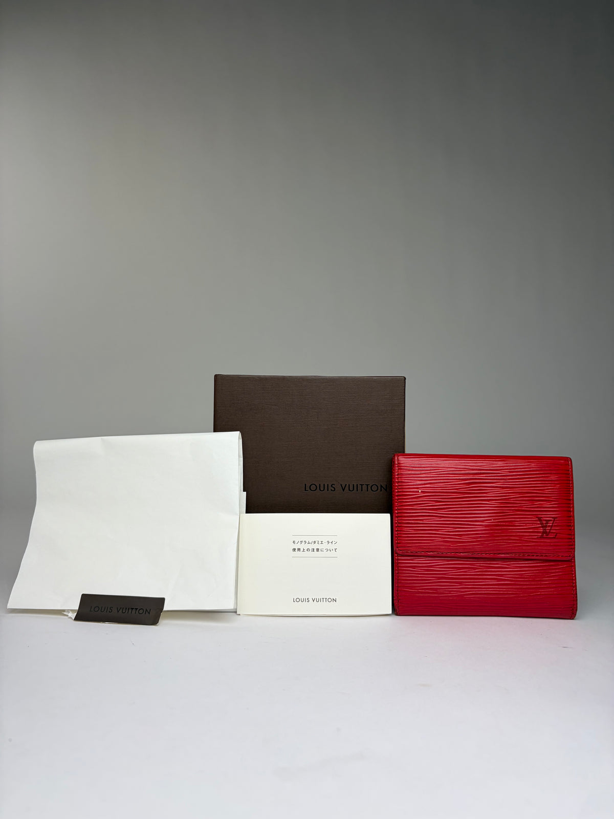 Vintage Louis Vuitton Epi Leather Bifold Wallet Red Gold
