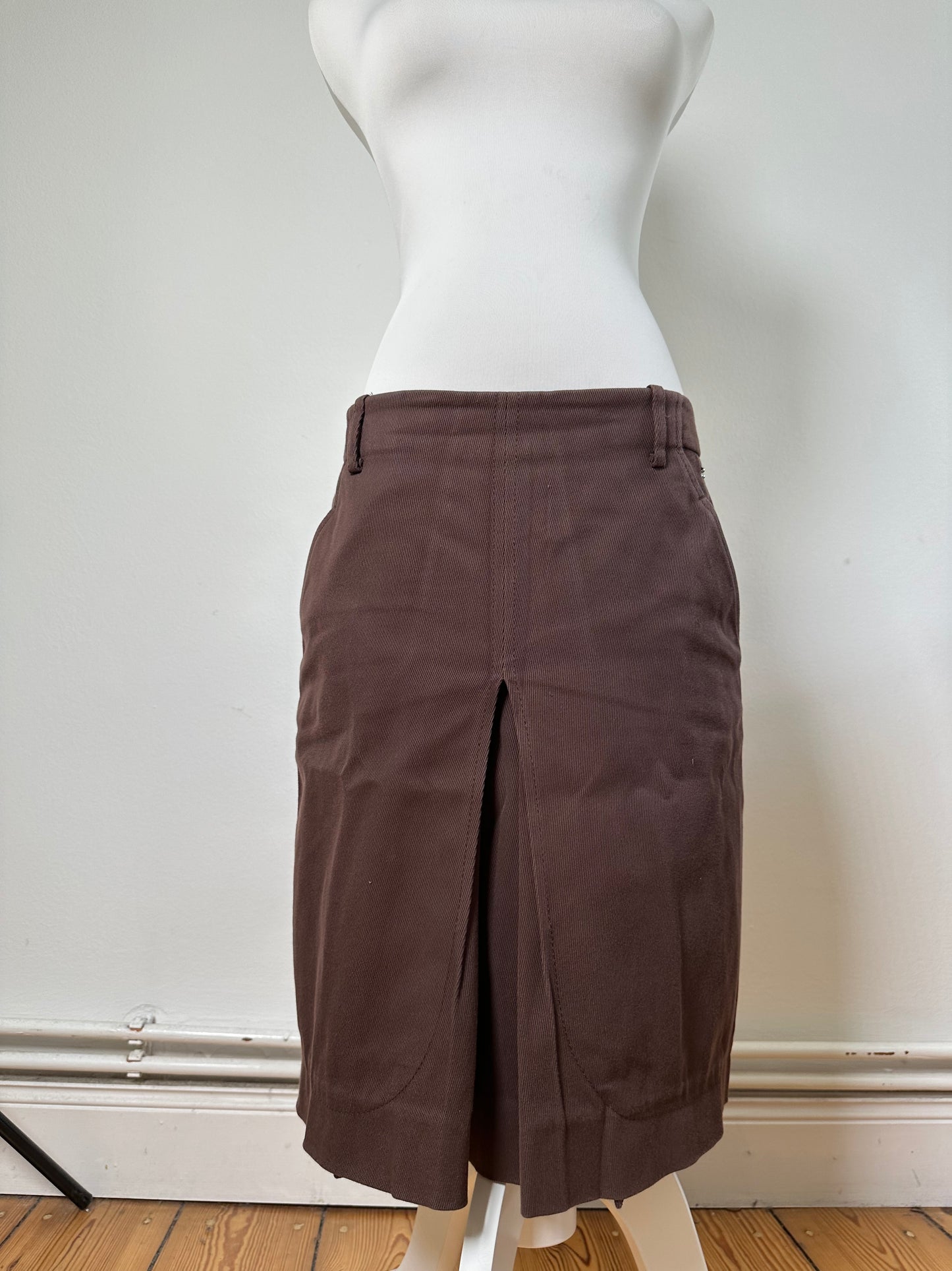 Vintage Celine Cotton Twill Skirt Brown L