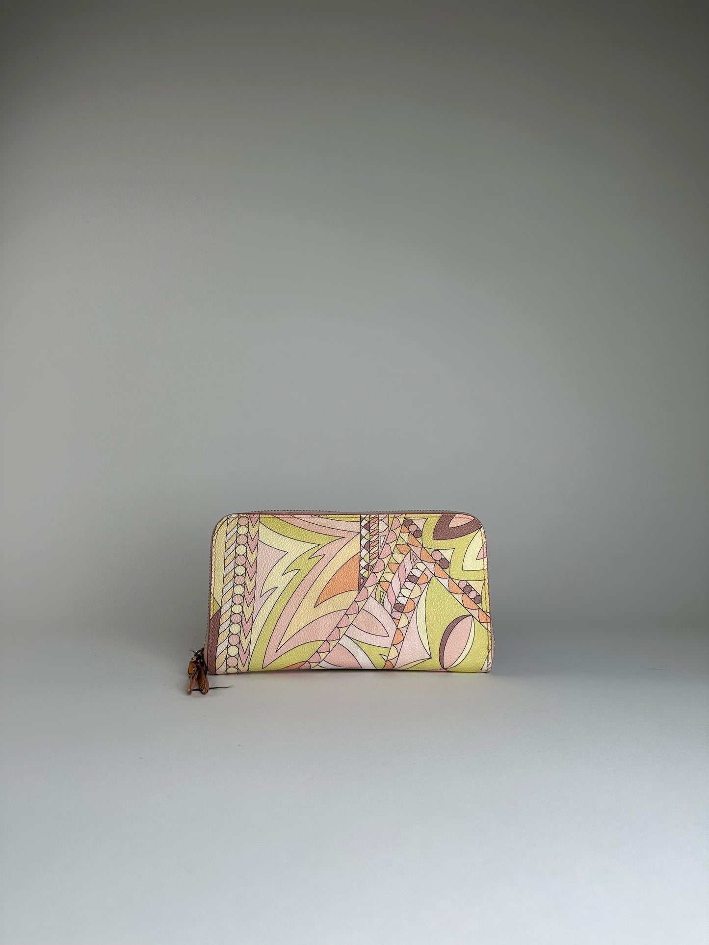 Vintage Pucci Canvas Leather Trim Wallet Pink Yellow Rust