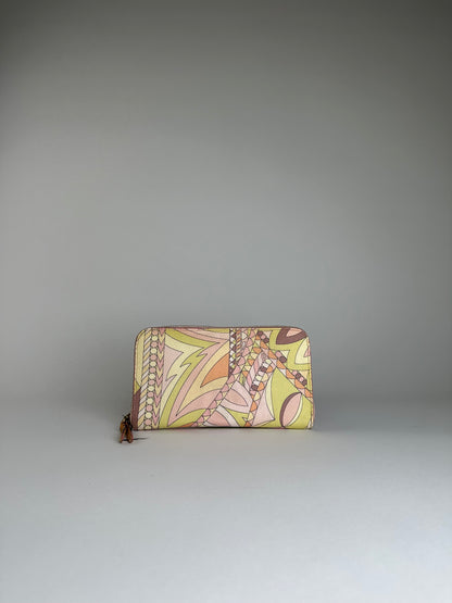 Vintage Pucci Canvas Leather Trim Wallet Pink Yellow Rust